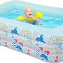 Inflatable Swimming Pool,82.7" X 55" X 23.6" Family Large Above Ground Pool,Kiddie Blow Up Pool for Backyard,Rectangle Summer Swim Inflatable Pool Outdoor Kids Toys