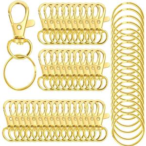 50Pcs Premium Swivel Snap Hook Keychains with Key Rings, Metal Keychain Clip and Key Ring, 25Pcs Key Chain Hooks and 25Pcs Key Rings for Lanyard Crafts Jewelry Keychain Making Gold 32mm/1.25inches