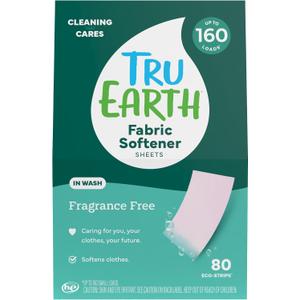 Tru Earth In Wash Fabric Softener Sheets, Unscented, 80 Strips | Up to 160 Loads, Liquid Fabric Softener Alternative, For All Washing Machines, Helps Reduce Static, Hypoallergenic