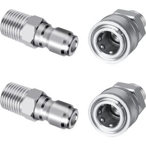 2 Sets NPT 3/8 Inch Stainless Steel Male Quick Connector Kit Male 3/8 Quick Connect Fittings Pressure Washer Adapters Pressure Washer Accessories (External Thread)