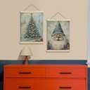 BearCake Vintage Light Blue Christmas Wall Art Poster Hanger Frame, Christmas Home Decor, Blue Fairytale Winter Xmas Tree Gnome Wall Decor for Home Bedroom Living Room, 12x16 Inch Set of 2 (Gua Hua christmas-blue santa)