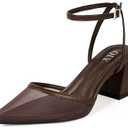 QIY Closed Toe Heels for Women Ankle Strap Pointed Toe Slingback Chunky Low Heels Womens Pumps Wedding Dress Shoes, Women's Size 11