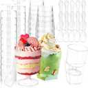 150 Dessert Cups with Spoons Sets, 5oz Mini Clear Plastic Disposable Parfait Cups, Small Serving Bowl for ice cream pudding, Square Dessert Shot Glasses Round Goblets for Fall Halloween Party