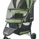 ROODO 3 Wheel Pet Stroller Best Lightweight Foldable Compact Portable Jogger All Terrain Travel Pet Gear Puppy Kitty Stroller for up to 30lbs Medium Small Dogs and Cats(Green)