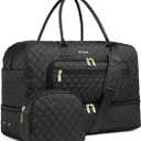 LUOCIP Large Women Travel Duffle Bag, Carry on Bag with Wet Toiletry Pocket for Overnight, Weekend, Yoga, Gym, Business Trips, Sport and Hospital, Black