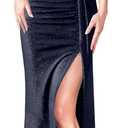 VFSHOW Womens Off Shoulder Feather Ruched Prom Formal Wedding Guest Maxi Dress 2023 Sexy Sweetheart Neck Front Split Sparkly Glitter Black Tie Evening Long Gown (Navy Blue, Large)