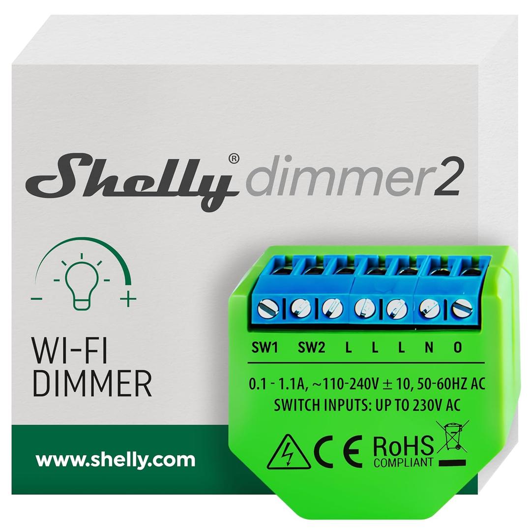 Shelly Dimmer 2 | WiFi Smart Dimmer Switch | No Neutral Wire Required | Home Automation | Compatible with Alexa & Google Home | iOS Android App | No Hub Required | Wireless Switch | Dimmable Lights (1 Pack)