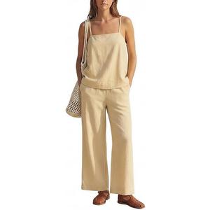 MAKABO Women's Two Piece Beach Vacation Pant Set Summer, Comfy Travel Outfits Casual Tank Top Sets with Pockets, size : L