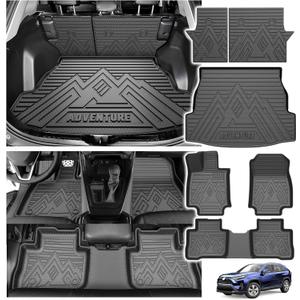 Powerty Floor Mat for Toyota RAV4 2019-2025, All Weather Cargo Mat Trunk Mat Liner with Backrest Mat Replacement for 2019-2025 Toyota RAV4 Accessories (Trunk Mat+Backrest Mat+Floor Mat)