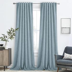 Dusty Blue 9 FT Long Linen Blackout Curtains with Back Tab and Rod Pocket Thermal Insulated Privacy Drapes for Bedroom 2 Panels 108 Inches Long Ceiling to Floor Length Curtains for Living Room