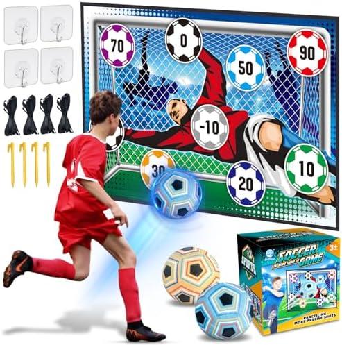 VOPOGLNE Soccer Target Toss Set for Boys & Girls, Indoor Outdoor Backyard Play with 2 Balls & 1 Foldable Flannel Goal, Birthday Gift for Kids Ages 3-12