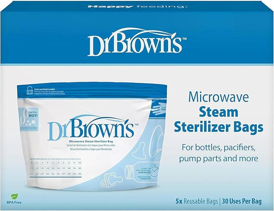 Dr. Brown's Microwave Steam Sterilizer Bags for Baby Bottles, Pacifiers, Pump Parts and Accessories, 5-Pack
