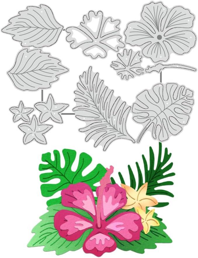 BENECREAT Hibiscus Cutting Dies, Flower Leaf Stencils Jungle Leaf Decorative Embossing Stencils for Scrapbooking, Photo Album, Greeting Card Making, 4.6x6