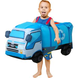 31.5 Inch Toddler Inflatable Garbage Truck Costume Blue 3D Car Costume for Kid's Trash Truck Dress up Role Play Haloween Costumes Birthday Party for for 4-9 Child Preschool Kindergarten