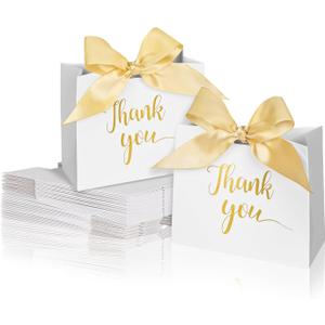 60Pack Small Thank You Gift Bags, 4.5x1.8x3.9 Inches Mini Gift Bags with Ribbon Wedding Candy Boxes Birthday Party Favor Bag for Baby Shower Anniversary (White)