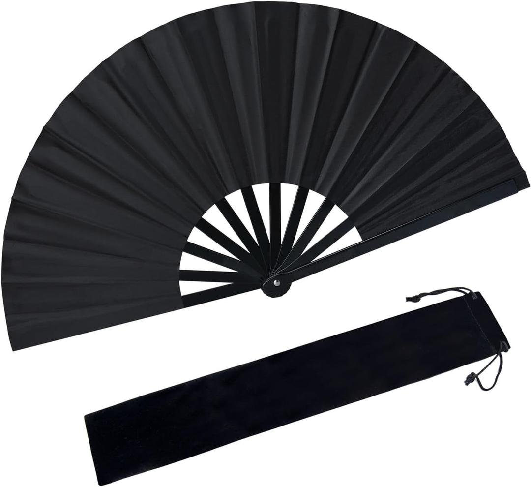 Joyline Boots on The Ground Fan,Large Black Line Dance Popping Fans,Chinese Classic Folding Hand Fan Clacking Fans for Dancing,Performance,Exercise