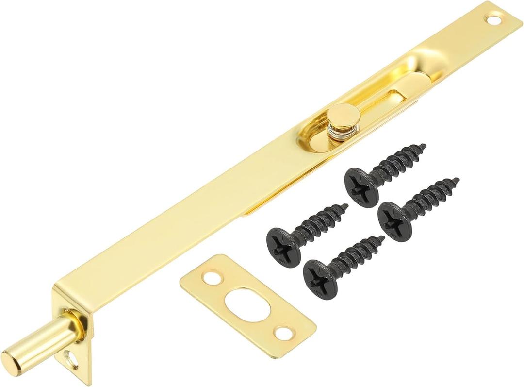 PATIKIL Flush Bolt 8" x 0.71", Stainless Steel French Door Lock Concealed Slide Double Door Latch for Wood Composite Double Door, Gold Tone