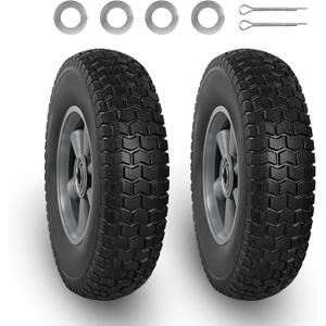 BIG RED Solid Rubber Tires and Wheels, 10 inch Flat Free Tubeless Wheels with 5/8" Axle Bore Hole,2.1" Offset Hub - for Truck, Utility Cart,Wheelbarrow, Dolly, Garden 10" x 2.5"