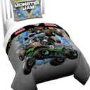 Jay Franco Duvet Cover Set  2 Piece Comforter Cover and Sham Set, Super Soft Cozy Kids Bedding (Insert Not Included) Grey - Monster Jam, Twin