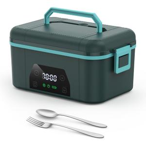 Cordless Heated Lunch Box, Smart Timer Automatic Heating Food Warmer for Adults, 5.5-Cup Portable Electric Lunch Container with Handheld Insulated Bag (Dark Blue)