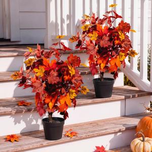 2 Pcs Fall Trees for Porch 2ft Artificial Maple Trees Autumn Decor