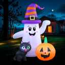 5FT Cute Halloween Inflatables Ghost, Blow Up Wizard Ghost with Pumpkin Black Cat for Garden Lawn Indoor Party Decor, Halloween Decorations Outdoor Inflatables