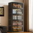 SAILUN 145Gal/580Qt Stackable Storage Bins Folding Collapsible Storage Bins with Lid, Closet Organizers and Storage, Storage Box with Door Black 26" W x 17" D x 71" H (116QT-5Pack)