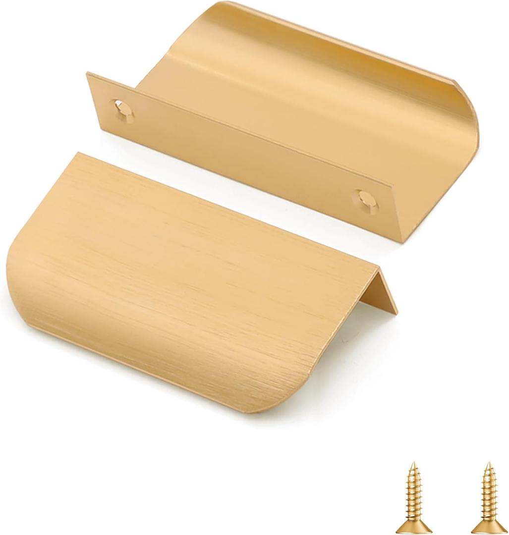 Edge Finger Pull,Concealed Kitchen Cabinet Handle,Top Mount Flat Cabinet Pulls for Cupboard Door Drawer 6814 (4, Brushed Brass, 3.15/80MM Overall Length)