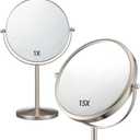 ALHAKIN 1X/15X Magnifying Makeup Mirror, Double Sided Mirror with Stand, Tabletop Desk Mirror 360Rotation for Bathroom, Nickel