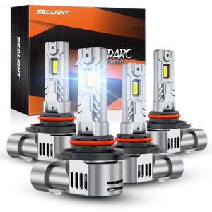 SEALIGHT S2S 9005/HB3 9006/HB4 Light Bulbs Combo, 100,000LM Super Brighter, 6500K Pure White 9005 9006 Fog Bulbs, with Cooling Fan 60K+ Hours Lifespan, 4-Pack