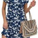 Zeagoo Womens Tshirt Dress Cotton Summer Dresses Floral Sundress for Women Loose Fit A Line Dress V Neck Dresses, Navy Floral 02