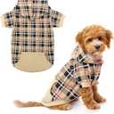 EXPAWLORER Plaid Dog Hoodie - British Style Warm Dog Sweater Shirt with Leash Hole,Pitbull Clothes Outfits,Winter Coat Apparel for All Breeds Puppy Girl Boy-Cat Apparel (Medium, Beige)