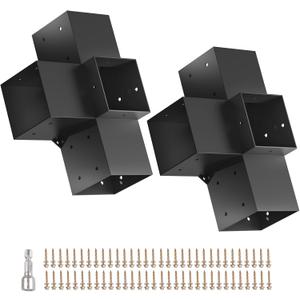 Pergola Kit, Woodworks Pergola Brackets 6" x 6" (Actual: 5.5x5.5 Inch), 2 Pack 4-Way Right Angle Corner Brackets, Powder-Coated Pergola Hardware, for Lumber Pergola Gazebo