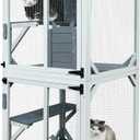 Outdoor Catio Cat Enclosures on Wheel, 71" Large Kitty House with Napping House, 4 Platforms & Weatherproof Asphalt Roof,Cat Condo Cage Shelter Playpen with Sliding Doors