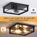 2 Pack Black Flush Mount Ceiling Light, 2-Light Industrial Farmhouse Ceiling Light Fixture with E26 Base, Modern Metal Square Close to Ceiling Light for Kitchen Hallway Entryway Living Room