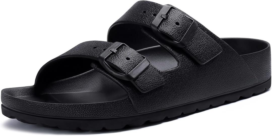 KIDMI Women's Comfortable EVA Sandals with Medium Arch Support, Adjustable Buckle Summer Beach Slide Sandal (10, Black)