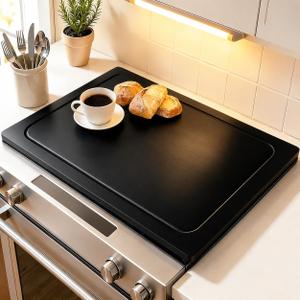 Wooden Noodle Board Stove Cover for Electric Stove & Gas Range, 27.56 x 19.69 In, Lightweight Stovetop Cover with Built-In Handles, Juice Groove & Smooth Flat Top for Extra Counter Space