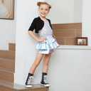 Girls Pleated Metallic Shorts Shiny Sparkle Ruffle Scooter Skater Dance Elastic Waist Rave Pants with Sunglasses for 4-5T