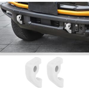 JWWY Front Bumper Tow Hook Covers Tow Trailer Hitch Receiver Cover Towing Hitch Rubber Sleeve Protector Cover Trim Fit for 2021-2025+ Ford Bronco Exterior Accessories White 2PCS (Fixed)