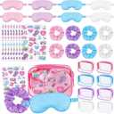 YLOLUL 32 Pcs Spa Sleepover Party Supplies for Girls Makeup Party Favor with Hair Scrunchies Clear Cosmetic Bags Eye Masks Sleepover Temporary Tattoos for Slumber Spa Essentials Favors Gift
