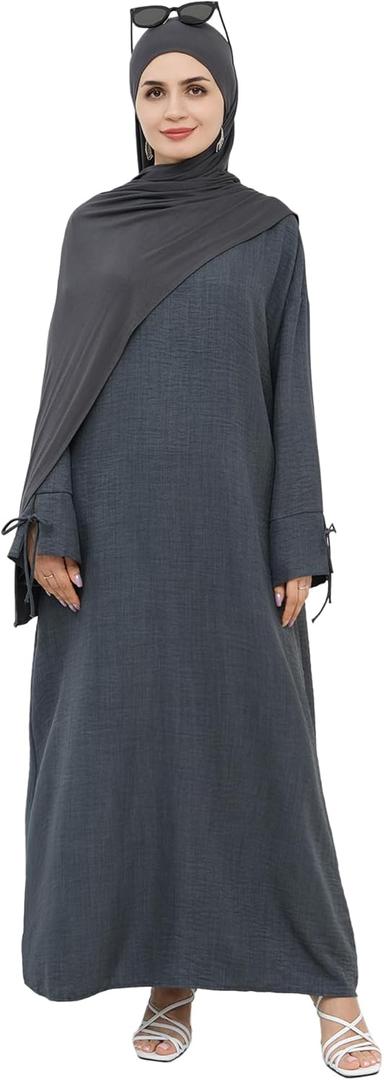 Women 1PC Abaya Dress Simple Kaftan Eid Dress for Women Muslim Casual Robe Fashion Jilbab Dubai Travel Outfits (Medium, Dark Grey)