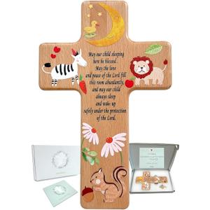 Oraaham Baby Wall Cross-Decorative Wood Cross & angel Child room Wall Hanging for Nursery Perfect Keepsake Baptism, Christening Gift for Boys&Girls
