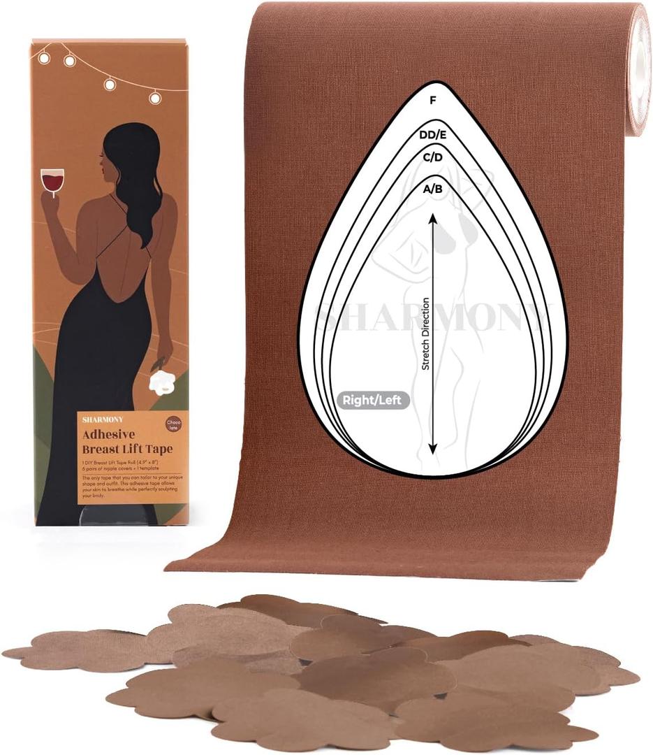 sharmony DIY Boob tape for Breast Lift, Breast Tape Lifting Large Breast to Sculpt Your Body (Medium, Chocolate)