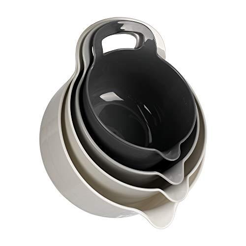 BoxedHome 4 Pack Nesting Mixing Bowl with Pour Spout and Handle, BPA free Microwave & Dishwasher Safe(Grey, 4 Pack with Handle)