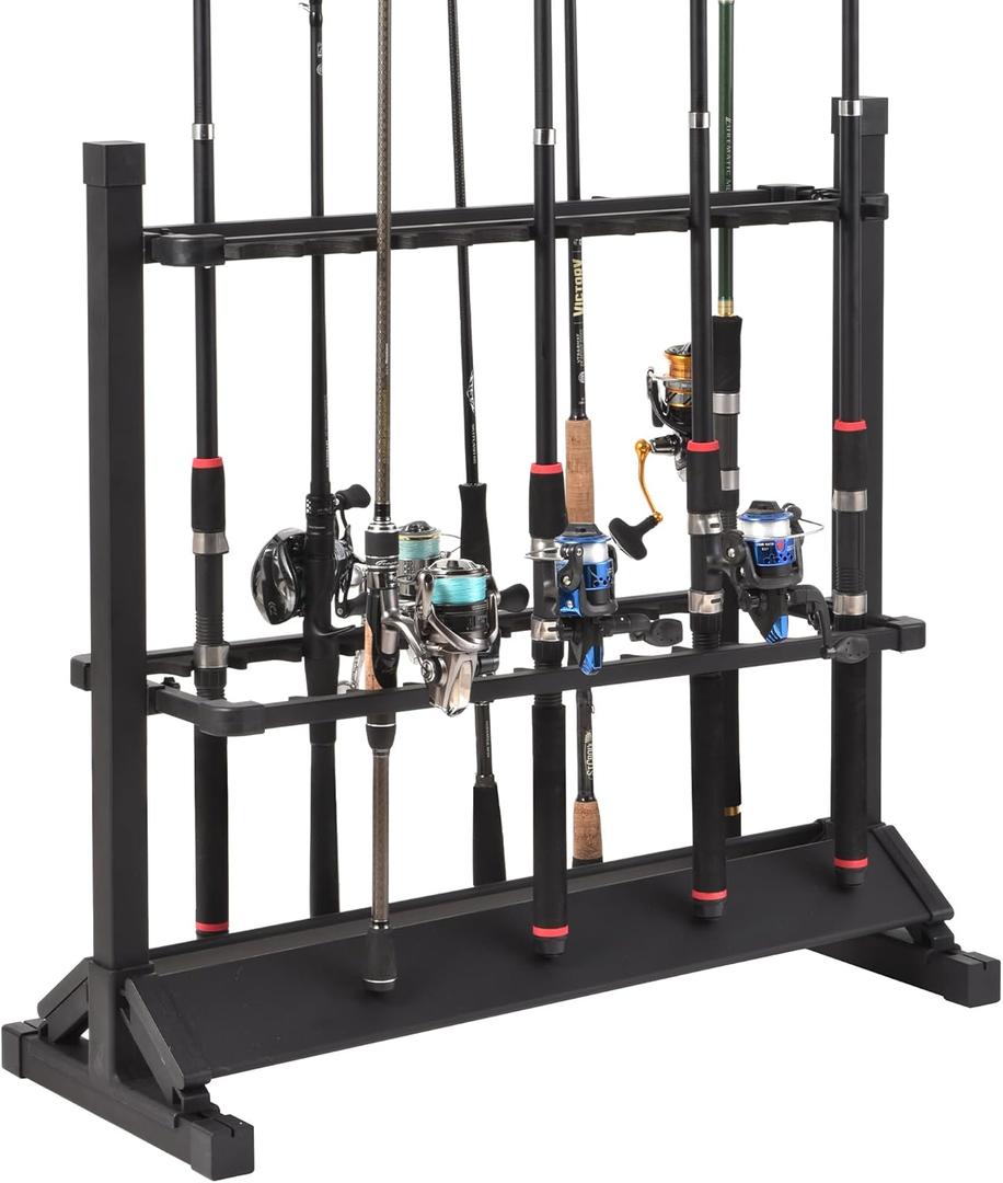 Jorazor Fishing Rod Holders, Fishing Pole Holders, Fishing Rod Rack, 24 Slots to Hold Rods & Reel Combo, Lightweight Aluminum Vertical Fish Pole Garage Storage Ground Display Stand (Black)