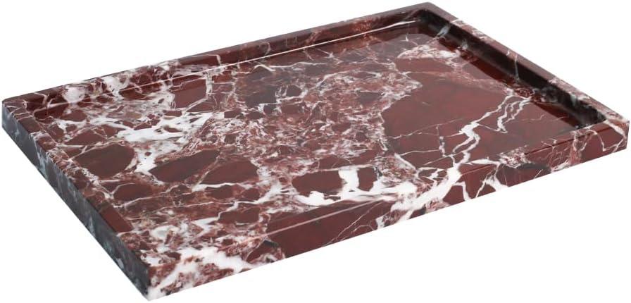 Real Luxurious Natural Marble Vanity Tray Genuine Marble Storage Tray for Home Decor Stone Tray for Bathroom/Kitchen/Vanity/Dresser,Plate Holder for Tissues, Candles, Towel (12" x 8" x 0.7")
