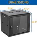 9U Wall Mount Server Cabinet Network Rack Enclosure Locking Glass Door, 19.7" H x 22.4" W x 17.7" D