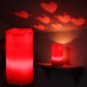 Alphatool Valentines Day Decorations LED Candle with Heart Projection - Red Flameless Candles Light, Romantic Valentines Day Decor for Date Night Party Home, Battery Operated