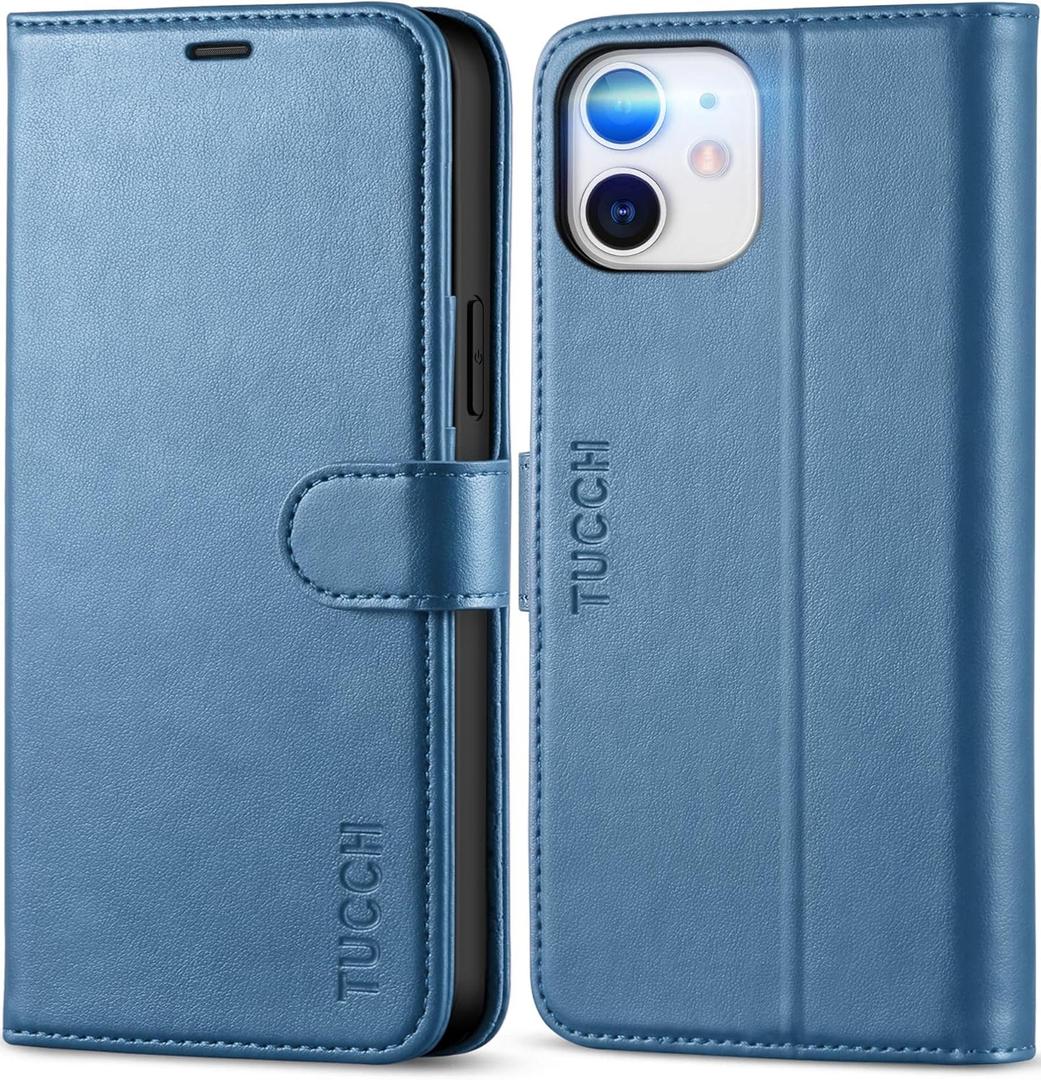 TUCCH Wallet Case, iPhone 12 Pro/12 5G, Lake Blue, TPU Shockproof Inner Shell, PU Leather, RFID Blocking, Card Holder, Magnetic Stand, Compatible with 6.1-inch