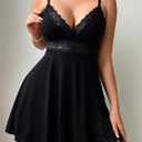 BemorRun Sexy Night Gowns for Woman Sexy Sleepwear Lace Chemise V-Neck Babydoll Lingerie Slip Nightie with Side Slits (Black, XL)